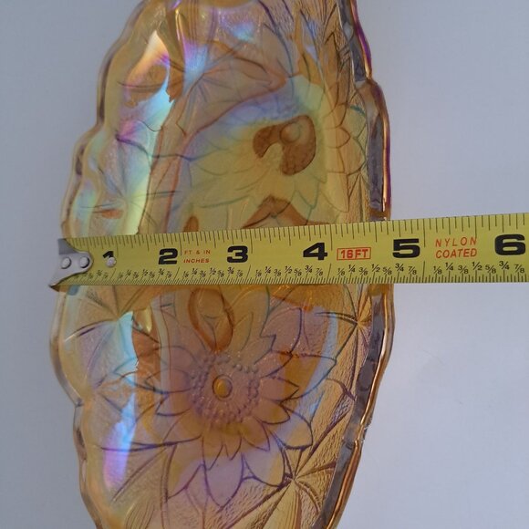 Indiana Marigold Carnival Glass Sunflower Celery Candy Dish Two Handles Vintage - Picture 5 of 11